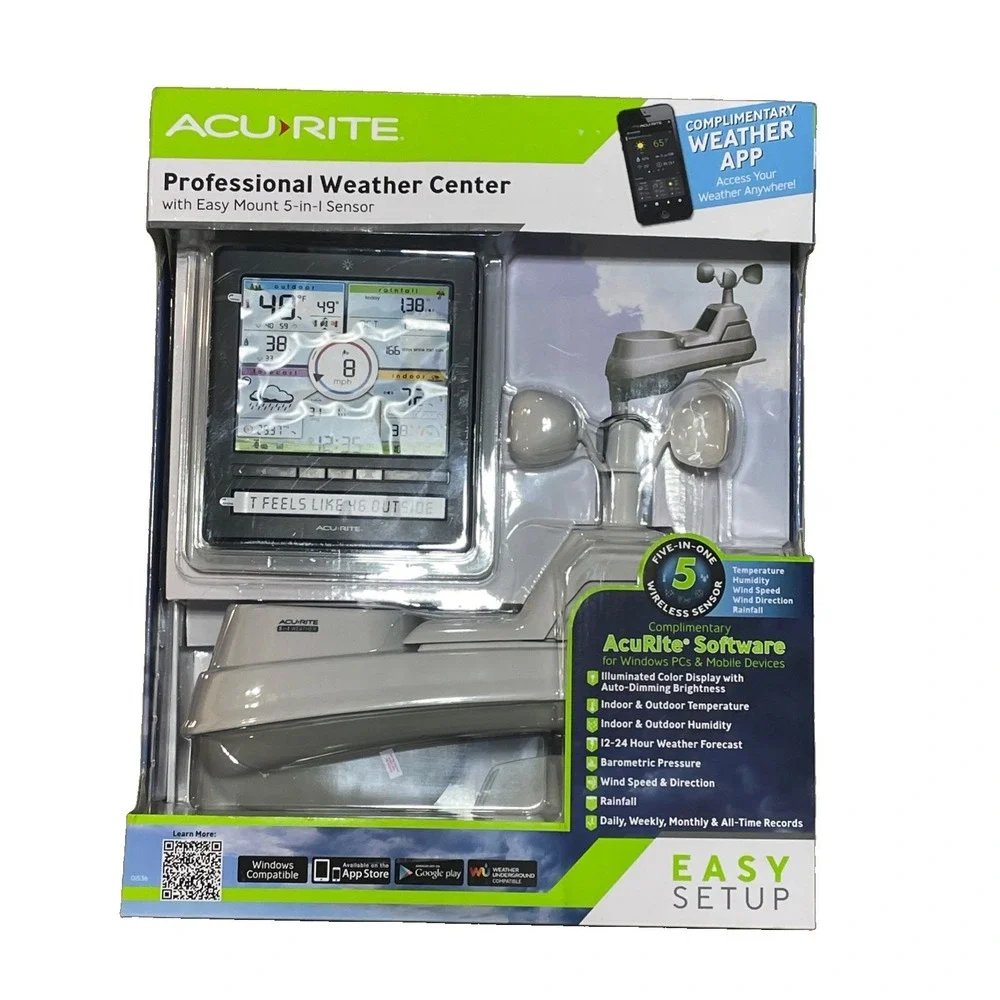 NEW AcuRite Professional Weather Center w/ Easy Mount 5-in-1 Sensor Sealed Box
